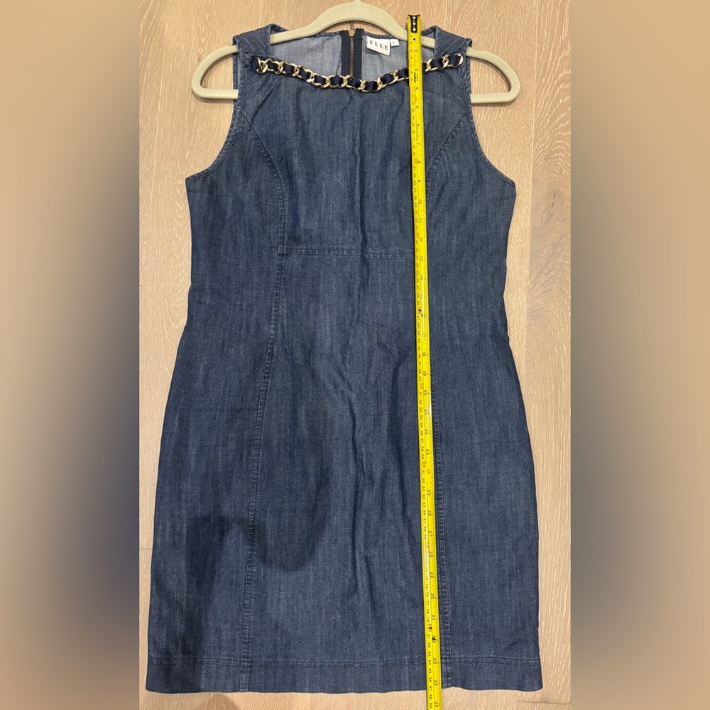 Elle Blue Denim Top with Gold Chain Accent Size L